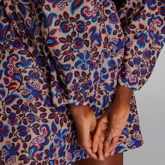 La Double J Dolly Floral Ortica Blue Print Puff Sleeve A Line Dress - Picture 2 of 15